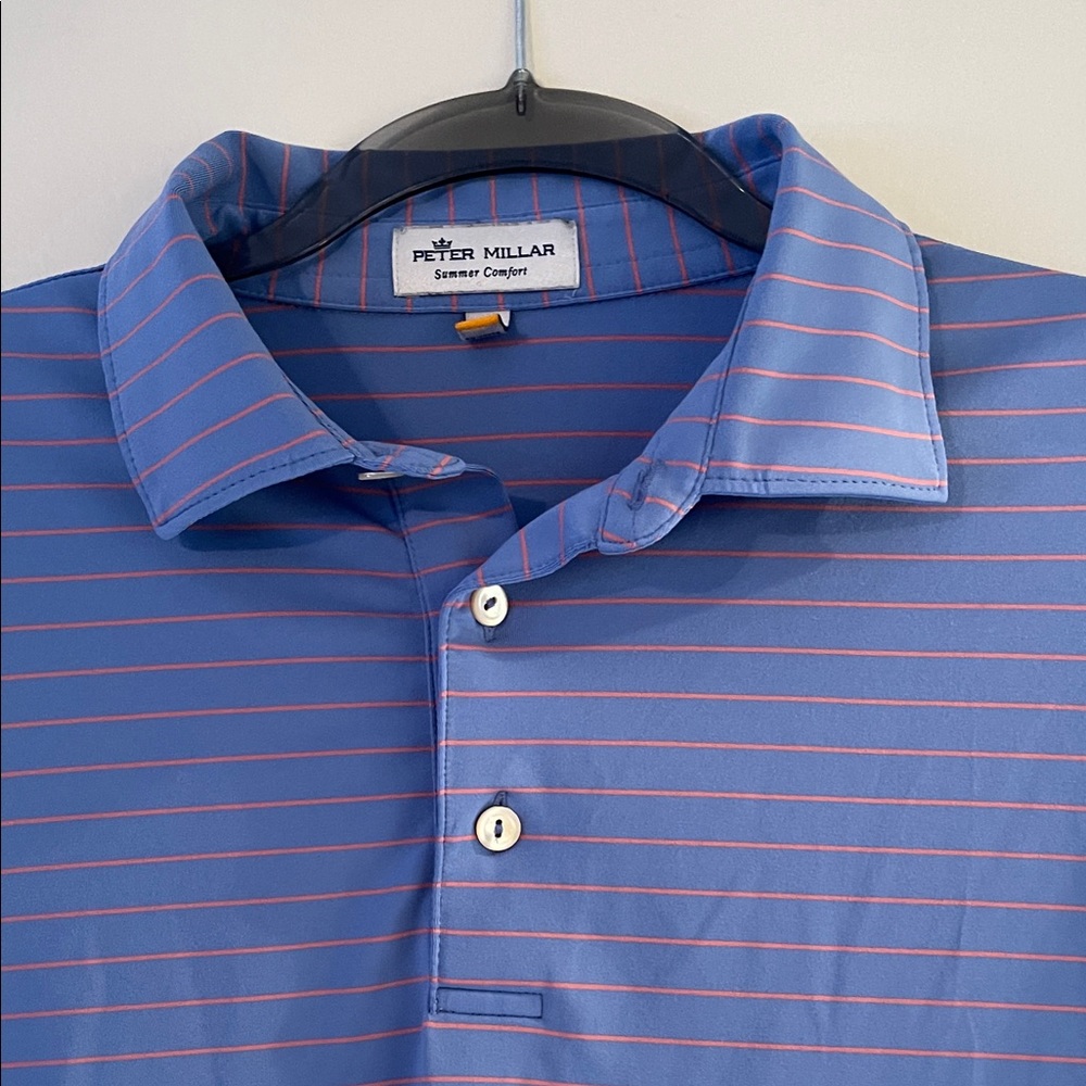 Peter Millar Blue and Pink Striped Polo